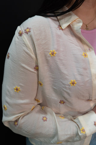 Floral Embroidered Button Down