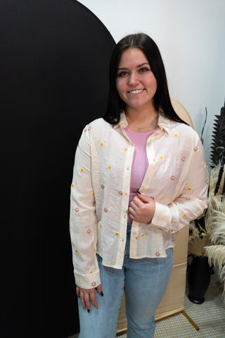Floral Embroidered Button Down